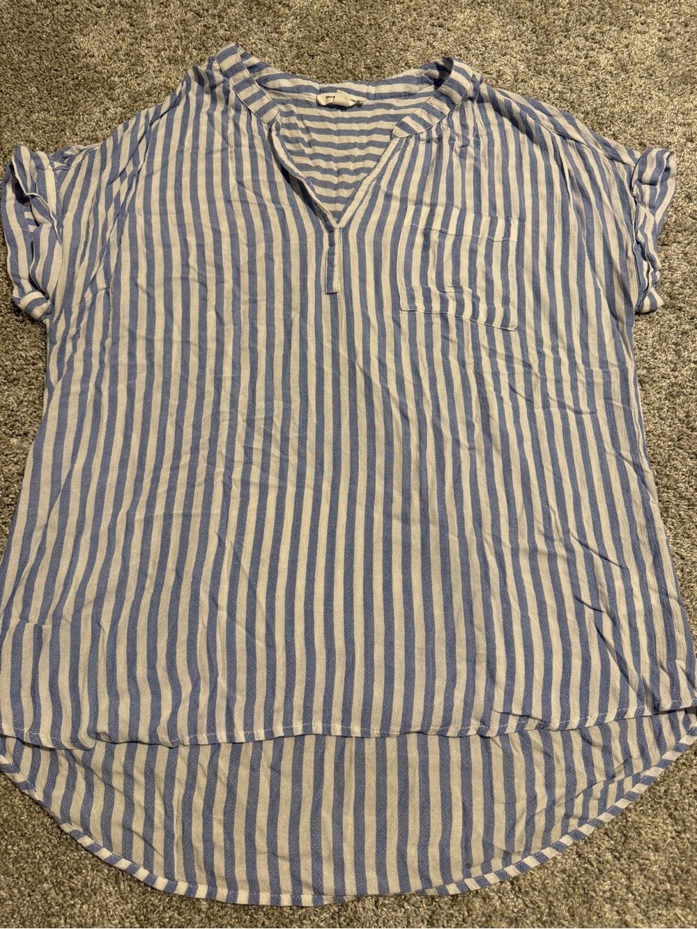 beachlunchlounge Blue and White Striped Short Sleeve Women's Shirt